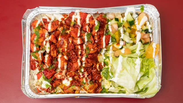 Chicken over rice.