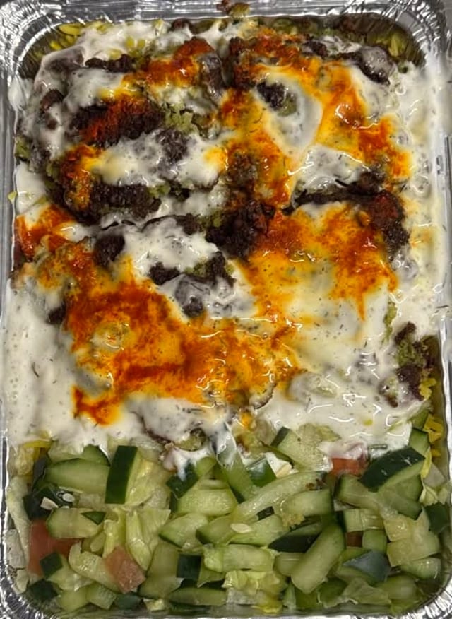 Falafel over rice.