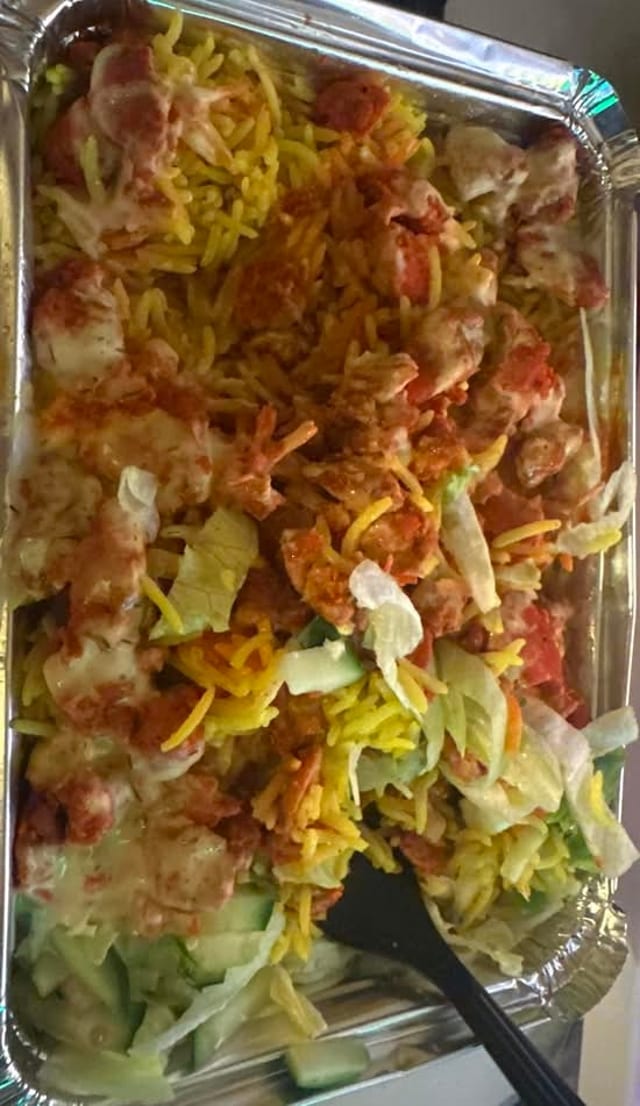 Chicken over rice.