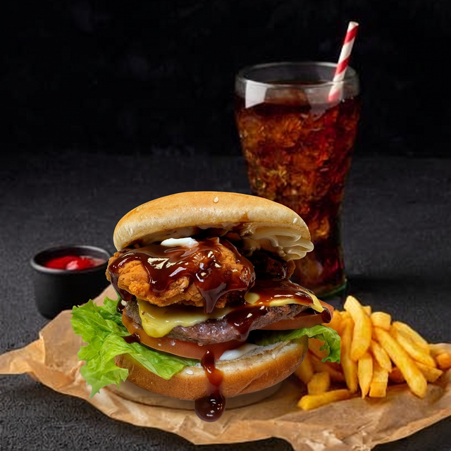 Newburgher combo w fries/soda.